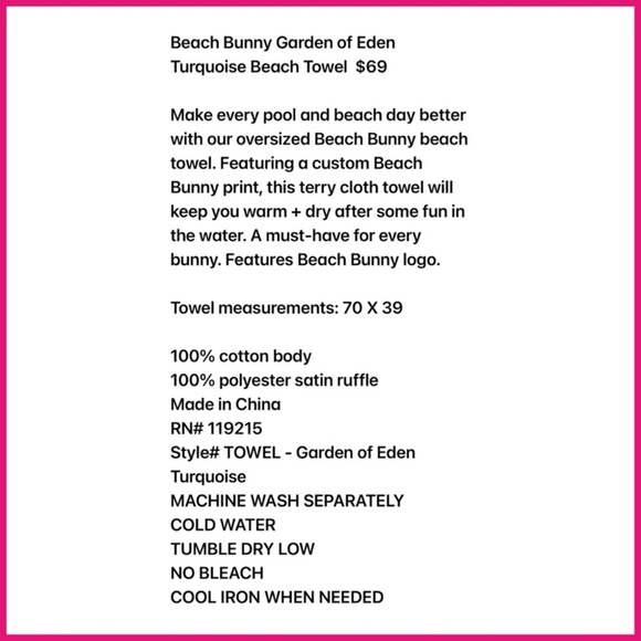 NWT beach bunny garden of Eden beach towel size XL - Picture 9 of 9